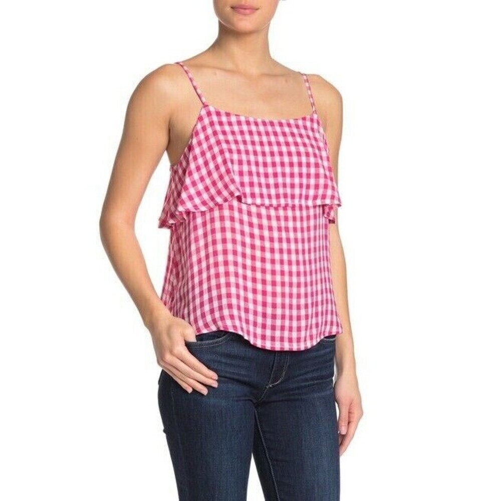 Abound Ruffle Spaghetti Gingham Tank Top In Pink Size XXS